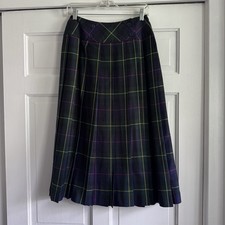 VTG Charter Club Green Plaid Tartan Wool Academia Skirt Made in England Sz 8