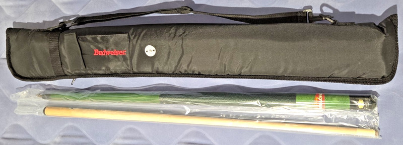 Vintage BUDWEISER POOL CUE Emerald Green Accessories Black Zipper Case NEW