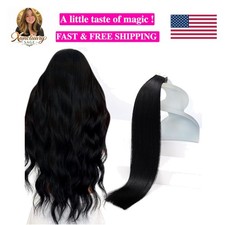 22-inch Tape-In Hair Extensions for Women - Jet Black Human Hair, 20pcs