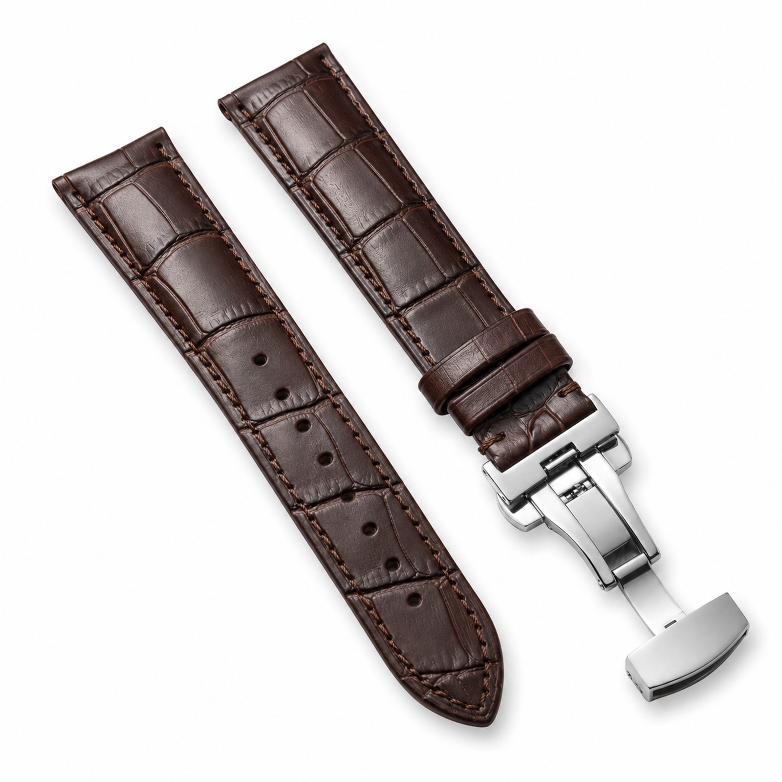 Genuine Calfskin Leather Watch Band 18mm 20mm 22mm Butterfly Buckle Strap AU