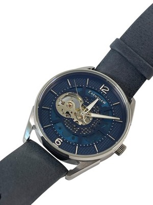Thomas Earnshaw Automatic Men's Skeleton Watch Blue Gray Leather Band MSRP $400