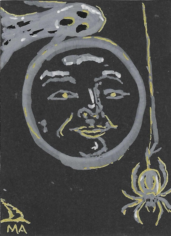 ACEO Original Moon, Spider, Ghost Halloween By  Shellysralifeart