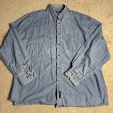Port and Company Men Denim Button Up Shirt 2XL Blue