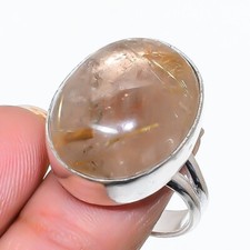 Natural Rutilated Quartz Gemstone 925 Sterling Silver Jewelry Ring Size 7.5 US 
