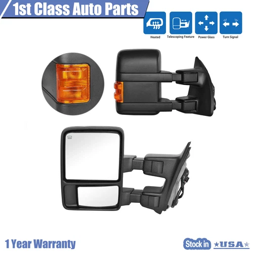 Pair Power Heated Mirrors Fits 09-16 Ford F-250 F-350 F-450 F-550 Super Duty
