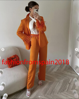 ZARA NEW WOMAN WIDE-LEG SATIN PYJAMA-STYLE TROUSERS PANT ORANGE XS