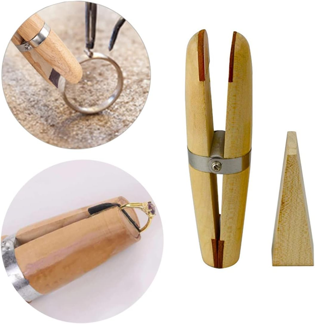 Professional Wooden Ring Clamp Jewelry Making Benchwork Hand Tool Holder-image