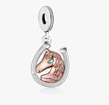 Genuine Sterling Silver 925 Horse Shoe Pony Love Luck Pet Lucky Dangle Charm