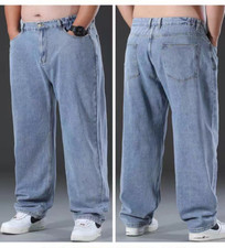Hot Men's Plus Size Denim Pants Elastic Waist Stretch Jeans Vintage Long Trouser