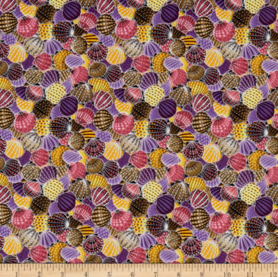 BTY Oasis Way Under SEASHELLS Purp/Brown Print 100% Cotton Quilt Fabric Yard