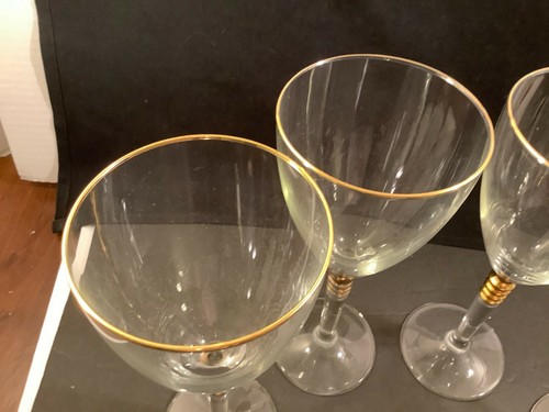 Set of 4 Blown Glass Wine Glasses Gold Ring Stem Holland/Netherlands 8.5" - Picture 5 of 11