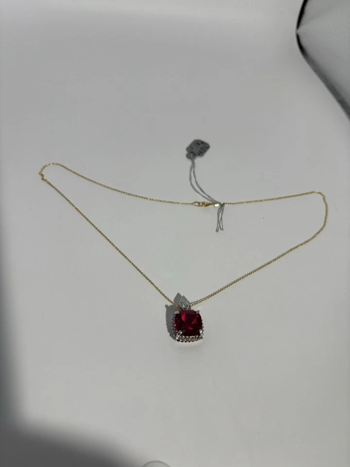red ruby 14kt gold necklace 5.8gr 32pt natural diamonds 11.5mm lab created ruby - Image 4 of 4