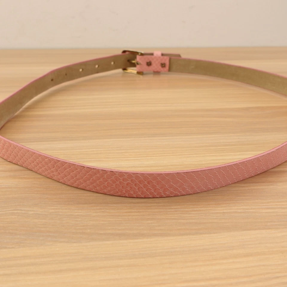 Snakeskin Belt Womens Small Pink Leather Animal Skin Embossed Minimalist Dress - Image 3 of 4