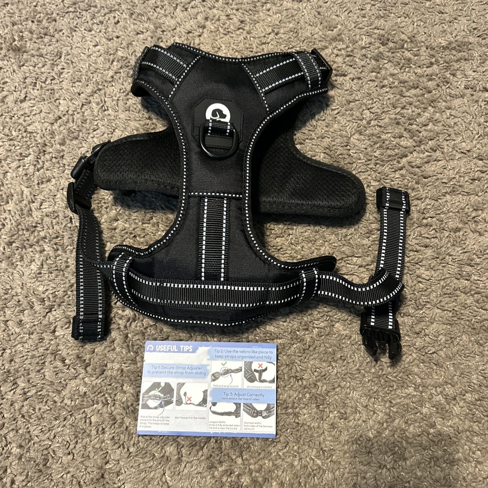 Dog Harness Adjustable Vest Black! Size Large! MEASURMENTS SHOWN! QUALITY! NEW!