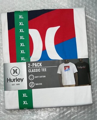 Hurley Men's Graphic Tee, 2-Pack Size XL. Soft Cotton, Tagless.