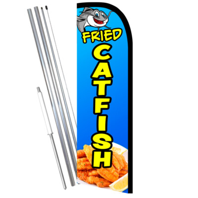 Fried Catfish Premium Windless Feather Flag Bundle (Complete Kit) OR Optional Re