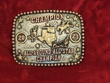 RODEO CHAMPION TROPHY BUCKLE☆ALL AROUND PROFESSION☆OKLAHOMA- TEXAS☆2023☆RARE☆586