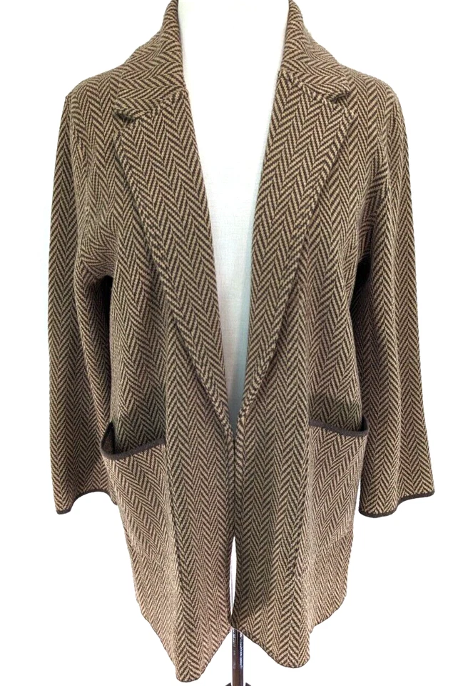 J.CREW Size S SOPHIE Open-Front Cardigan Sweater AQ412 Blazer Brown Herringbone* - Image 4 of 4