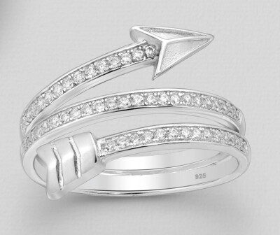 Solid Sterling Silver CZ Cupid Archer Arrow Wrap Ring 13mm Band 3.5g Size 8  $