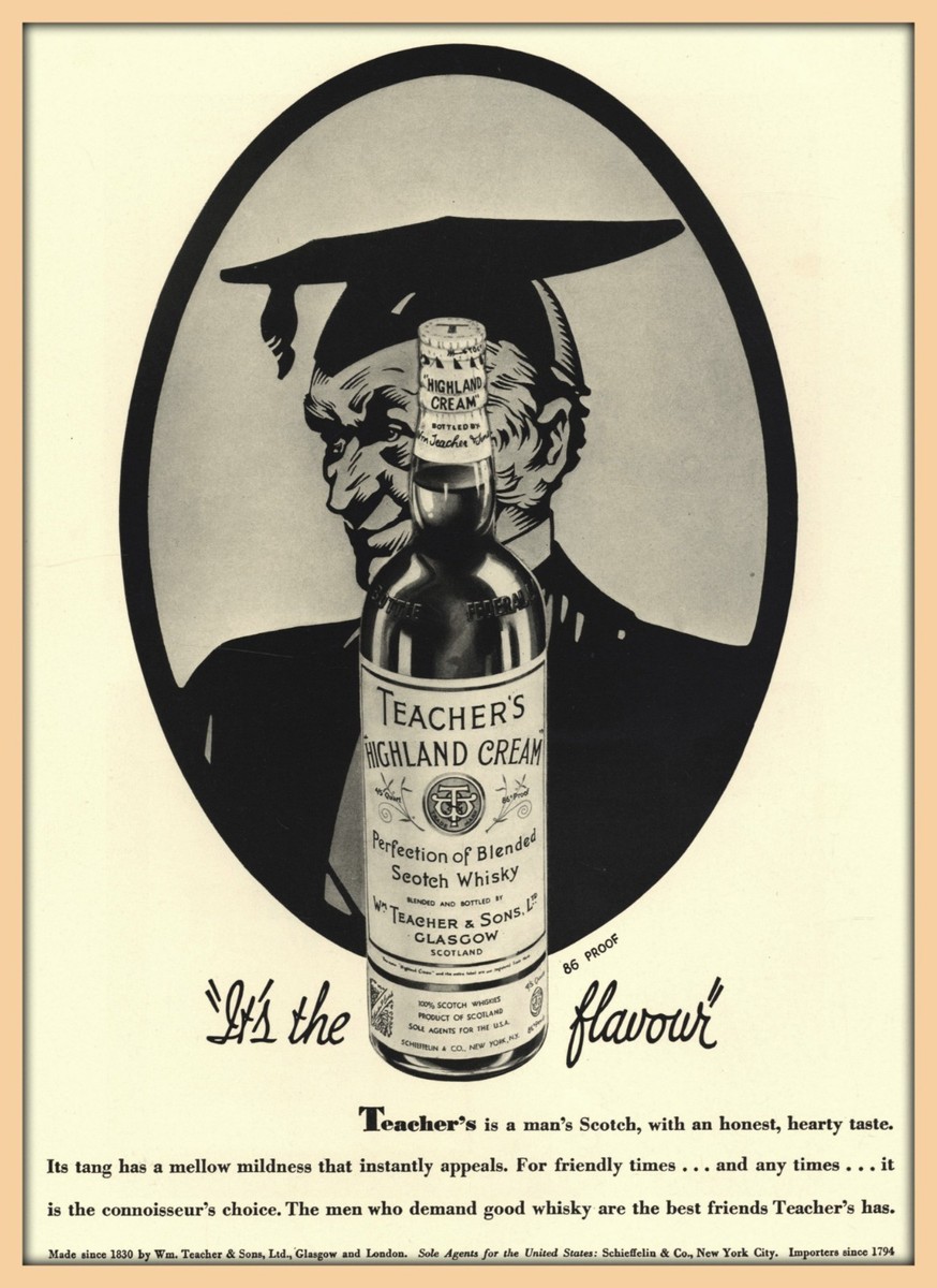 TEACHER'S HIGHLAND CREAM SCOTCH WHISKY - VINTAGE ADVERTISEMENT