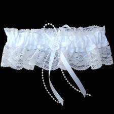 White Satin and Lace Wedding Garter - One Size 00962 