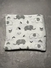 Gray Elephant Baby Swaddle Blanket Arrows Triangle White Muslin Lovey 42"x47"