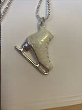 Ice Skate Necklace White Enameled Figure Skating silver 53