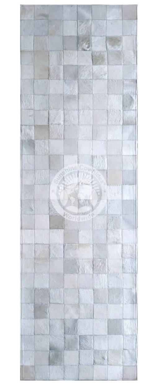 Alfombra de retazos de cuero de vaca corredor cuadrada blanca - tamaño 2,5x8' pies