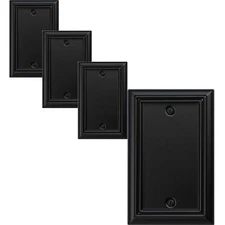 Single Blank Light Switch Cover Adler Metal Wall Plate 4-Pack Black 1 Gang Li...