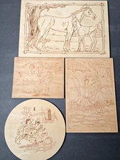 Wood Burning Art Panel Plaques Ungar Craft Lot Horses Caballeros Partially Done
