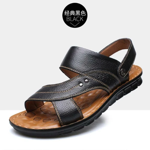 Hombres Sandalias de Cuero Genuino Verano Informales Deportes Playa Zapatos Suaves Hogar Zapatillas - Imagen 12 de 15