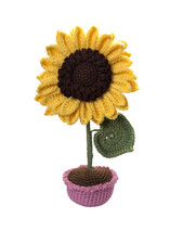 SUNFLOWER IN POT CROCHET HANDMADE Size Medium Free Standing Purple Pot
