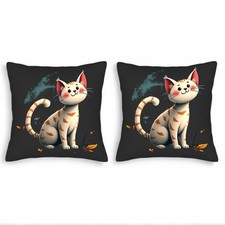 Whimsical Cat Pattern Throw Pillow Covers - Set of 2 18x18in Cushion Cases