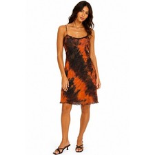 SHEIN Curve Slip Dres Women 1XL Orange Tie Dye Mesh Lettuce Hem Grunge Aesthetic