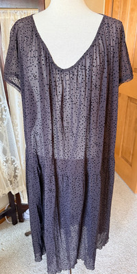 Lilith Brown & Black Sheer Polka Dot Dress XS Oversized Drop Waist Short Sleeve