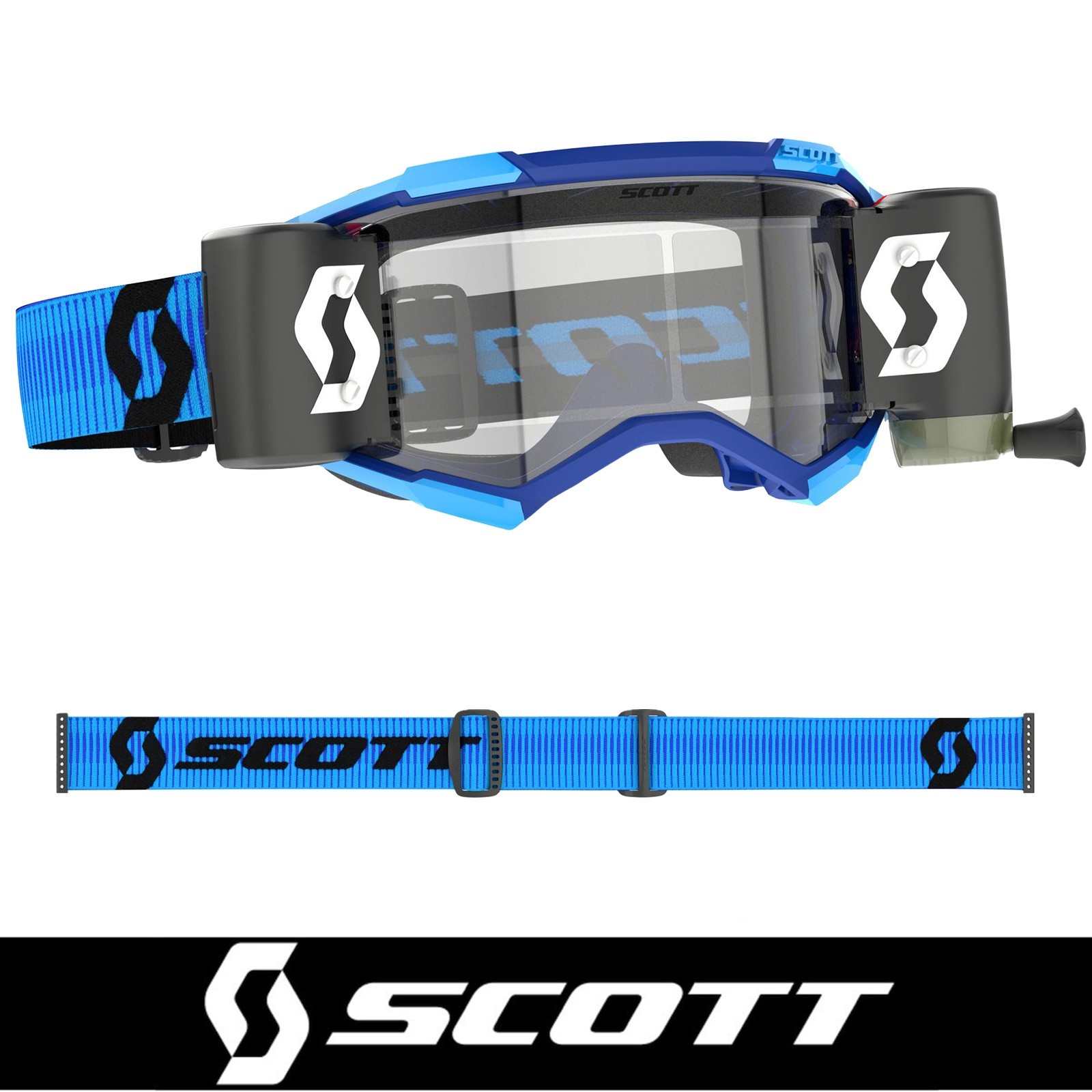 SCOTT MOTOCROSS GOGGLES Scott Fury WFS Roll-Off Blue Black Clear Lens Goggles