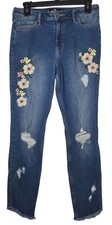 Hollister Womens Floral Embroidered Super Skinny Crop Denim Blue Jeans Size 7R