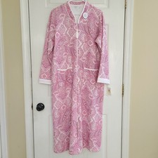 NWT Miss Elaine Pink Paisley Brushed Back Long Zip Robe Size M