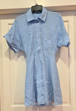 Zara Fit & Flare Shirt Dress Sz SM Button Front Elastic Waist Short Sleeve Blue