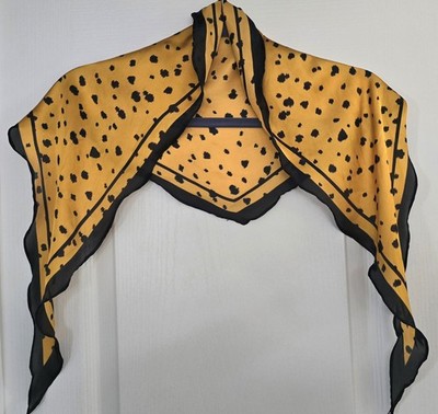 Shawl Wrap Scarf Orange Mustard Color Black Print And Trim 48'' One Size