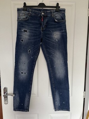 Dsquared2 Jeans Mens W33 Black Slim Tapered Paint Splatter Bottoms Made In Italy