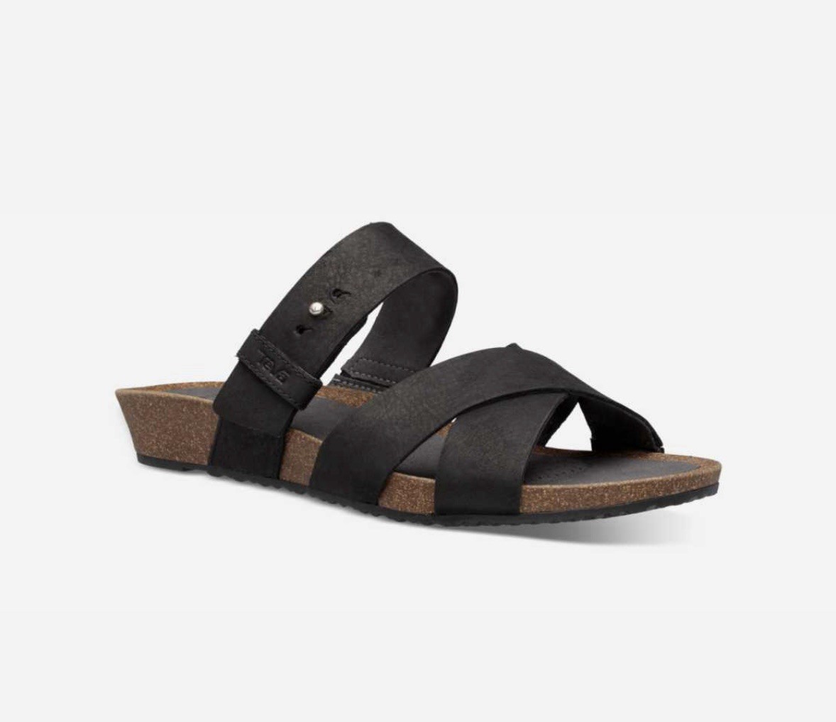 Teva Women Size 7 Mahonia Slide Black Leather Wedge Sandals