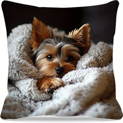 Cute Yorkshire Terrier Yorkie Pillow Cover Dog Cushion Case for Pet Lovers Gift