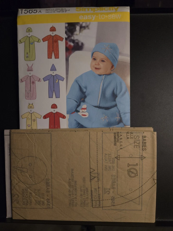 UNCUT Simplicity 1565 Baby Infant Romper, Hat, Sleep Sack XXS-S  Pattern Easy - Image 3 of 3