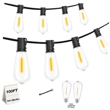 100 FT Commercial Grade Outdoor String Lights with 52 Shatterproof 100FT