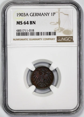 1903-A Germany 1P Pfennig NGC MS 64 BN