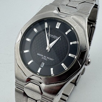 Armitron Quartz Watch 20/4177 Men 50m Silver Steel Date Analog New Battery 7.25''