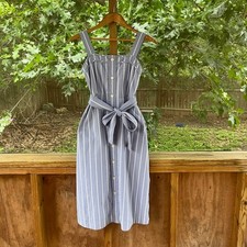 Everlane Women's Cotton Weave Picnic Dress Blue Pinstripe Size 00