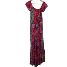 Free People Carmen Print Off The Shoulder Wide Leg Jumpsuit Size Small