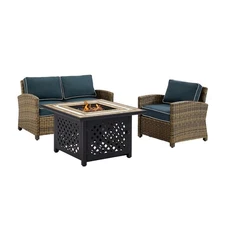 Bradenton 3Pc Wicker Outdoor Loveseat Set W/ Fire Table
